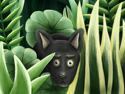 Le Poppy Rousseau #2 animal art black blue digital dog douanier drawing flower flowers green illustration jungle nature painting plant procreate rousseau