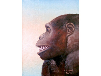 Proconsul ape oil oil on canvas oil painting painting paleoart prehistoric primate proconsul reconstruction