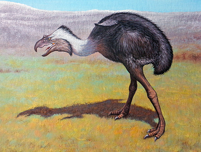 Phorusrhacos inflatus animal bird dino dinosaur extinct gouache painting paleoart paleontology prehistoric