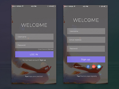 Yoga Login in And Sign Up Screen UI