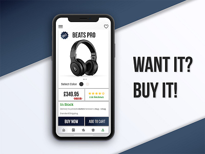 Product Page UI of a Shopping Application aap beats cart headphones iphone x mobile product shopping ui user interface design ux