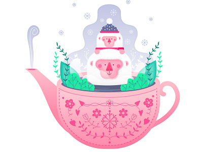 Snowmonkeys cold design illustration monkey snow teapot vector