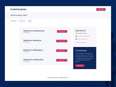 Soulful Simplicity Dashboard blue dashboard membership pink web design
