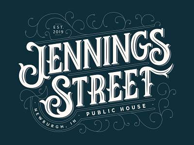 Jennings St. Public House Logo blue lettering logotype logotypes pub victorian