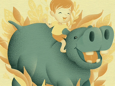 River's Hippo animal character childrens illustration color design hippo illustration limited color plants texture