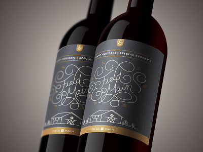 Field & Main Holiday Wine Label custom lettering holiday illustration lettering limited color monoline wine