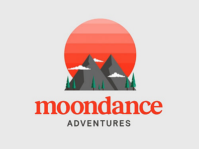 Merch Design for Moondance Adventures clouds gray mountain orange red shirt