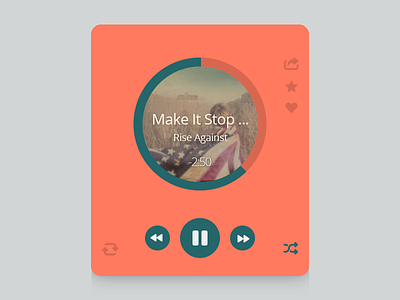 Music Player audio player bar batch icons control facebook flat heart interface itunes like music next pandora pause play rdio share shuffle simple spotify star time track twitter ui ux