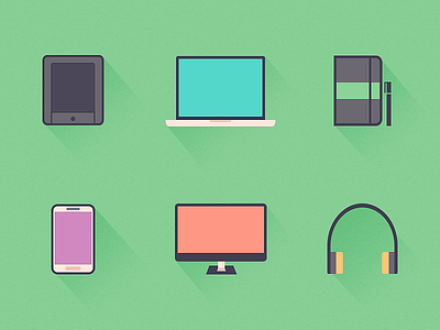 Simple Icons colours flat headphone icons long shadow macbook mobile monitor notebook pen samsung wacom