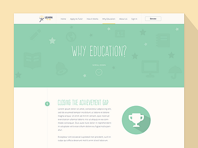 Why Education Page buttons colors design education flat header list logo typography ui ux web