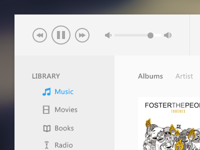 iTunes UI Redesign (with PSD) app apple audio player blur clean desktop flat free freebie giveaway itunes light music player psd redesign soft white windows