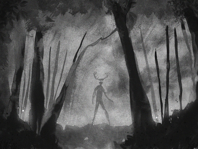 Spirit Of The Forest dark editorial fantasy horror illustration macabre scary scifi