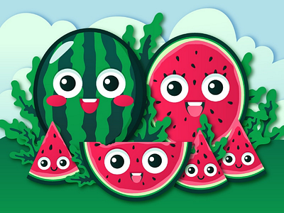 Cute Watermelon Family Illustration