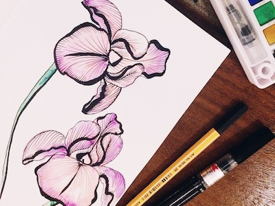 Flowers graphic liner watercolor