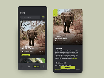 Wildlife sanctuary app animallover animals elephant mobile mobile app ui uidesign uiux wild wildlife