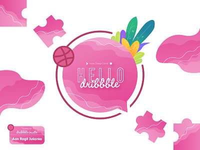 Hello Dribbble chat design firstshot flat gradient illustration pink puzzle typography ui web