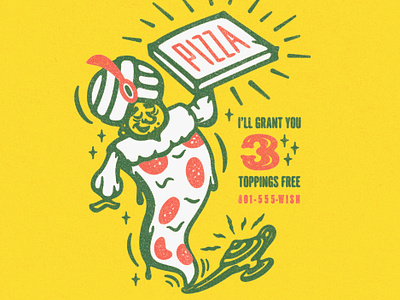 Pizza Genie branding genie hand lettered hand lettering illustration lettering pizza pizza box toppings type typography