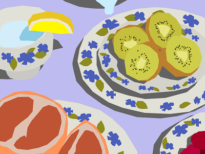 Summer Fruit digital drawing drawing food fruit grapefruit illustration kiwi lemon lunch picnic still here still life stilllife summer