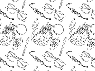 Bedside Things crystals glasses illustration pattern plants surfacedesign