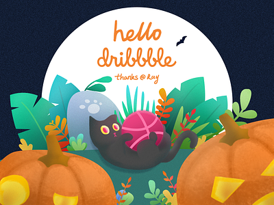 Hello Dribbble！ cat halloween illustration night ui