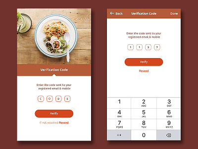 Verification code Screens cafe flat design food. delicious hotel iphone mobile ui app multipurpose restaurant ui design ui kit verification screen