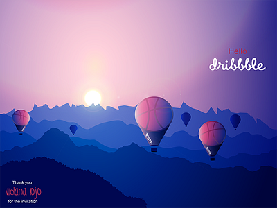 Hello Dribbble! dribbble hello illustration invitation invite shot thanks