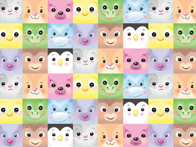 Cute square animal faces