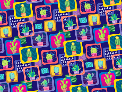 Bright potted cacti illustration backdrop background bright cactus color colorful cute design flower flowerpot graphic design illustration pot seamless pattern