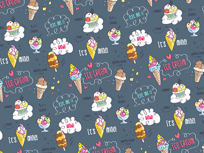 Cute ice cream illustration bright cartoon chalk board cute design dessert eat graphic graphic design ice cream illustration outline seamless pattern simple tasty yammi