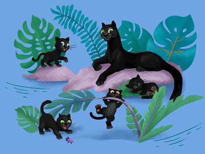 Mother panther with cubs