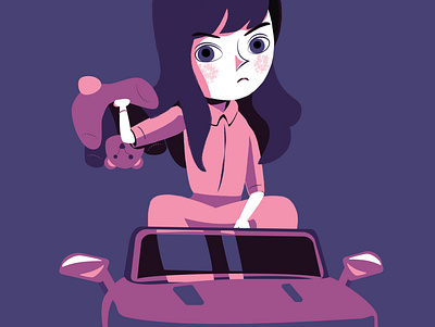Big Baby branding car character design design flat game art girl grumpy illustration purple teddybear toy vector
