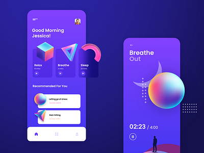 Medit8 dribbble gradient graphic illustration minimal mobile app mobile ui product page typography ux web