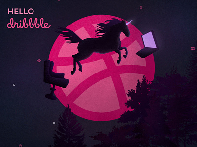 Hello, dribbble! debut design dribbble hello hellodribbble icons illustration night procreate stars unicorn work