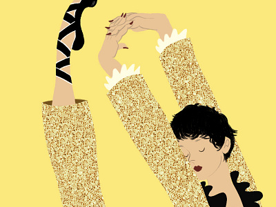 Ballet Girl 5 arms ballet dance dancer fingers glitter illustration illustrator nailpolish pose toes yellow