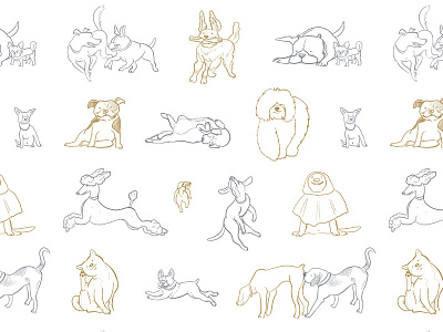 Dogs, Dogs, Dogs! Pattern chihuahua dogs monotone outline pattern pitbull pooch poodle pug retriever shiba inu sketch