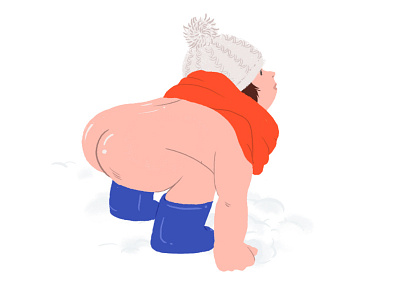 Cheeky Bum in the Snow boots bum butt cartoon christmas humor muscle scarf silly snow snowfight winter