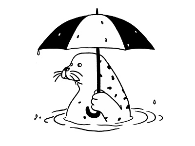 Vancouver: Seal with Umbrella black black and white bw cute graphic ocean seal umbrella vancouver white