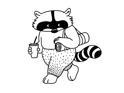 Yoga Raccoon black cute drawing graphic line minimal outline raccoon stripes white yoga yogi