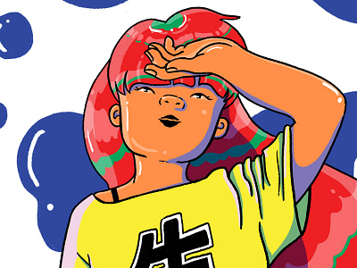 Girl in the Heat of Summer anime beer girl heat illustration japanese manga outline red hair summer sun vibrant