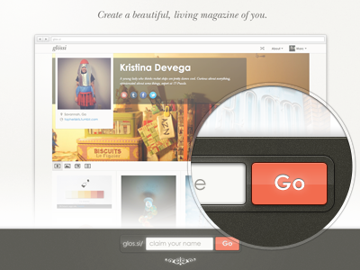 Glossi Landing Page button landing page loupe ornament registration signup text field ui