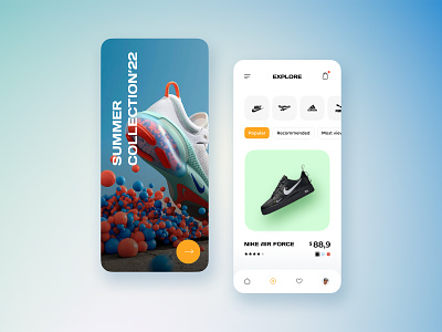 Shoes Store - App Design Concept adidas app bright clean ecommerce illustration market minimalistic mobile mobile app nike online shop online store shoe shop shoe store shoes store ui ux