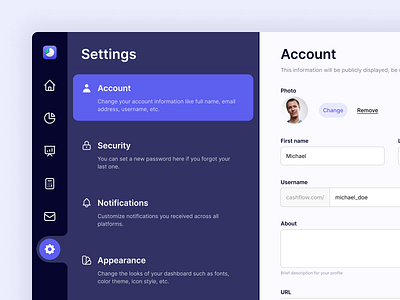 Settings Page for Financial System Management account settings clean design dashboard landing page minimalist design settings settings dashboard settings page ui design uiux user experience user interface web design website website design