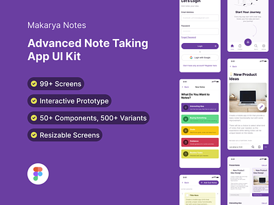 Makarya Notes Advanced Note Taking App UI Kit & Design System design system free design system free ui kit mobile app design system mobile app interface mobile app ui kit ui kit