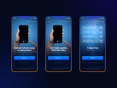 Onboarding of Scanner Application - UI/UX app application concept dark design document ios minimalism onboarding scanner tutorial ui ux