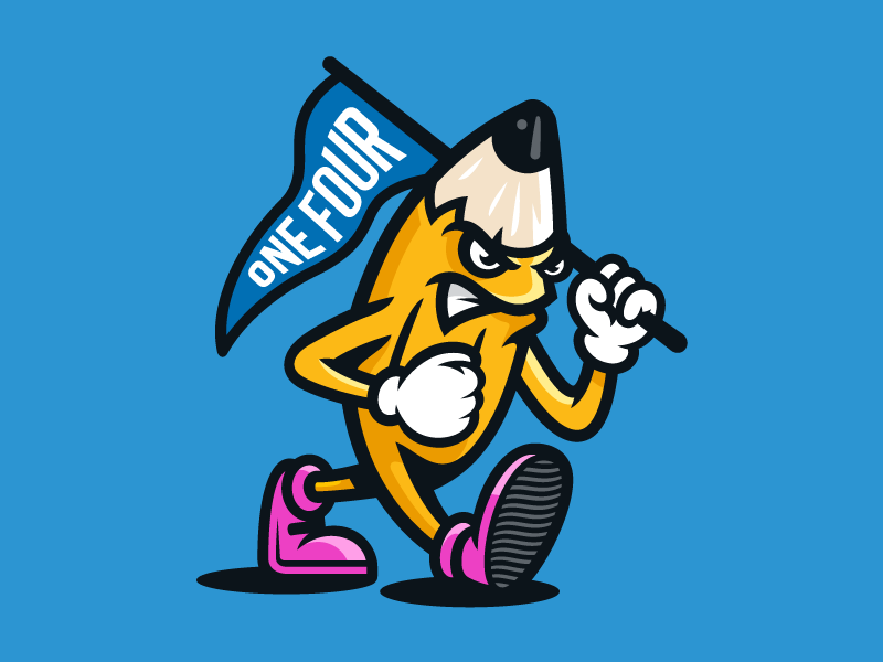 Mascot studio one four logo branding illustration flag pencil character mascot