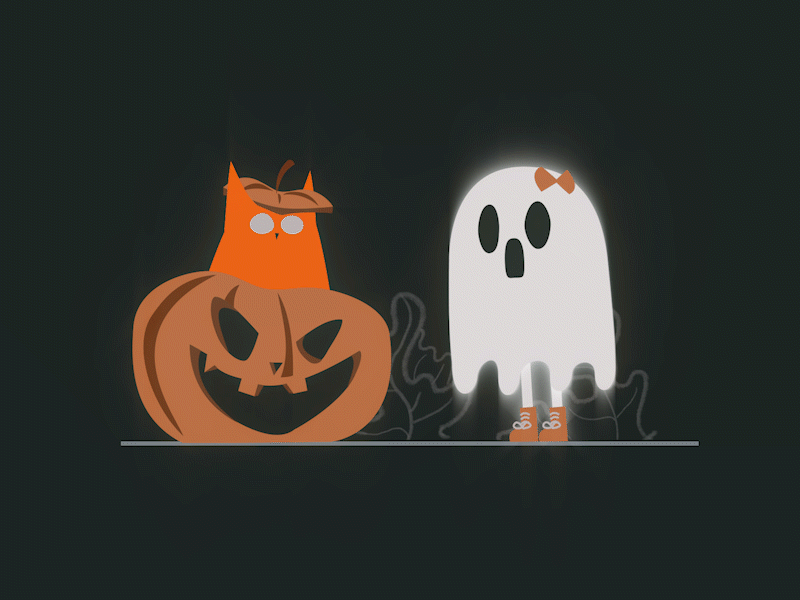Booo! 2d after affects animation cat cute funny funny character ghost halloween halloween design illustration loop minimal motion graphic simple