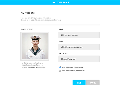 My Account account iceber.gs iceberg icebergs profile settings