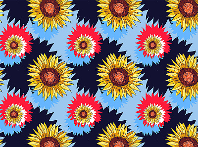 Sunflower Pattern adobe illustrator design fabric design flower flower illustration pattern art shape elements stylized sunflower tablet vector illustration wacom