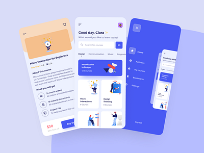 Online Course App UI app branding design flat illustration mobile mobile design mobile ui ui ux