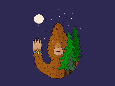 Sasquatch Watch 80s style bigfoot childrens book digital illustration folklore forest handdrawn illustration oregon pnw procreate sasquatch trees watch yeti